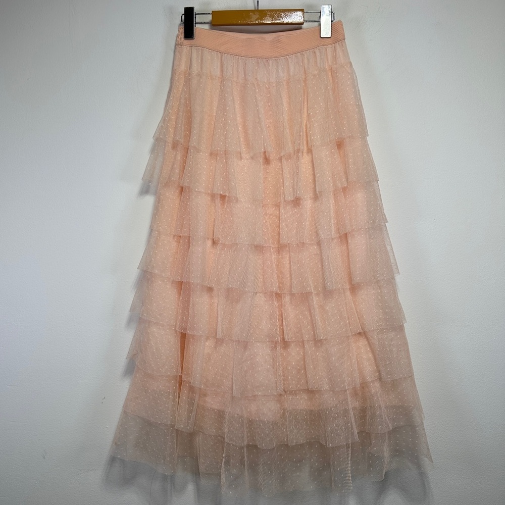 Tiered Tulle Midi Skirt in Blush